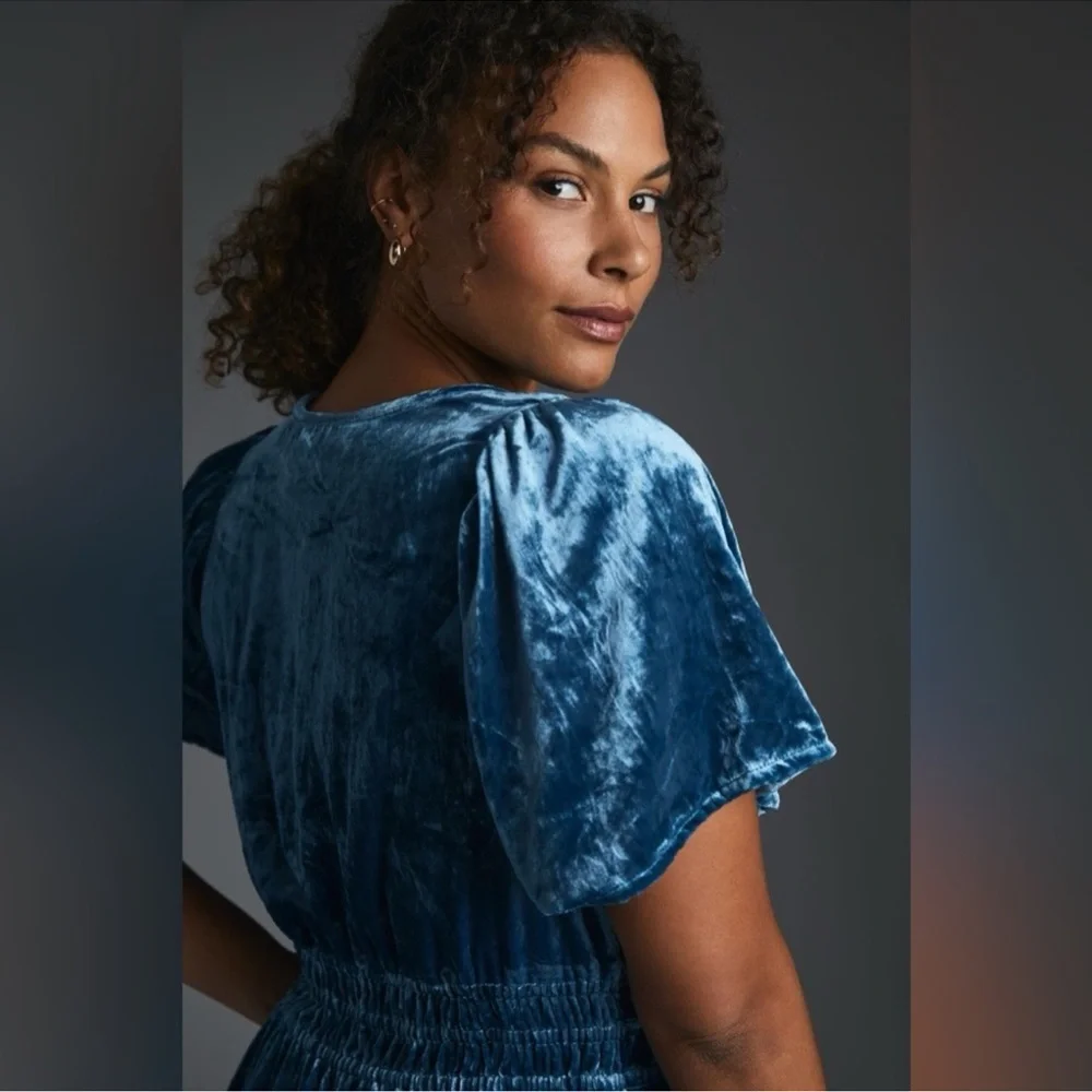 Anthropologie Somerset Blue Velvet Dress - Picture 3 of 9